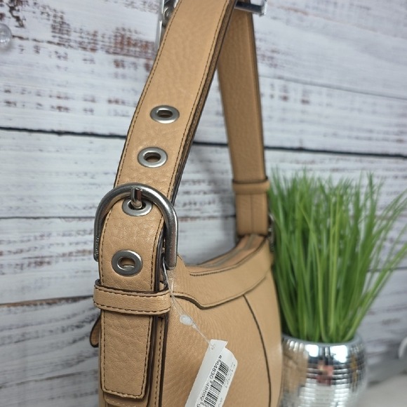 COACH F12321 MADISON BAG TAN BROWN BAMBOO PEBBLED DUFFLE BOHO HOBO PURSE - Picture 10 of 16